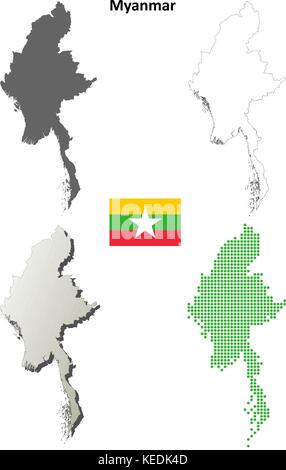 Myanmar outline map set  Stock Vector