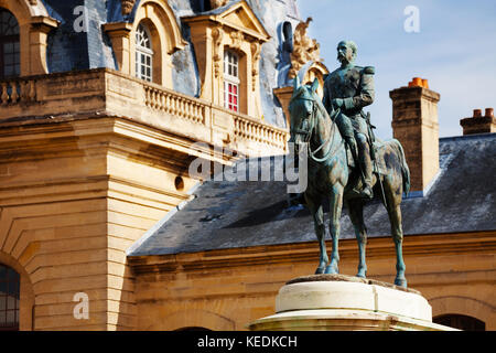 Monument to Henri d'Orleans, the Duke of Aumale against Great Stables building, Chateau de Chantilly, France Stock Photo
