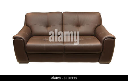 Brown leather couch isolated with clipping path included Stock Photo