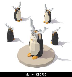 Penguin with reindeer antlers Stock Vector