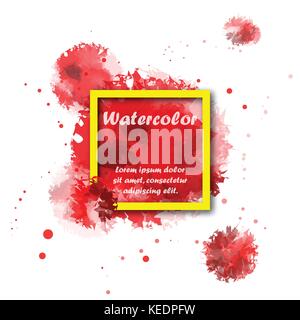 Abstract Red color of watercolor background with Yellow square border for illustrator graphic vector design Stock Vector