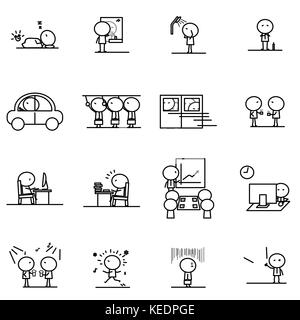 Set of Cartoon simple line character in variety action of Daily activity of office man concept for vector graphic design icon Stock Vector