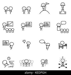 Set of Cartoon simple line charactor in variety action of Business idea concept for vector graphic design Stock Vector