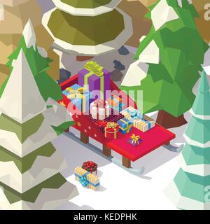 Christmas sleigh in a forest Stock Vector