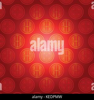 Abstract Gold chinese traditional symbol pattern on red background for vector graphic design Stock Vector