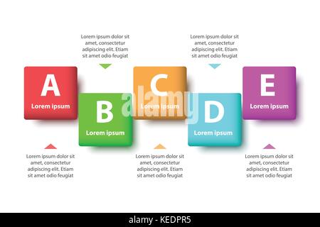 Five topics Colorful 3D paper square on sequence for website presentation cover poster vector design infographic illustration concept Stock Vector