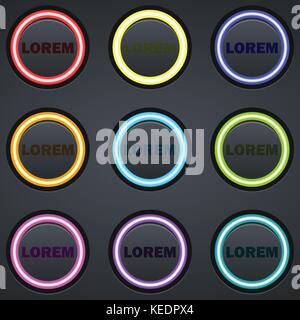 Set of colorful Glowing buttons on black background illustration vector graphic design concept Stock Vector