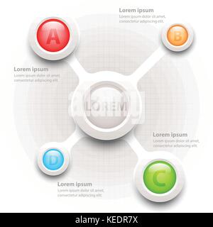 Colorful 3d four topics circle on grid for website presentation cover poster vector design infographic illustration concept Stock Vector