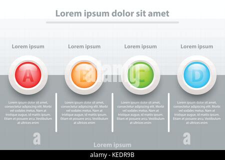 Four topics Colorful 3d paper circles on half dark grey for website presentation cover poster vector design infographic illustration concept Stock Vector