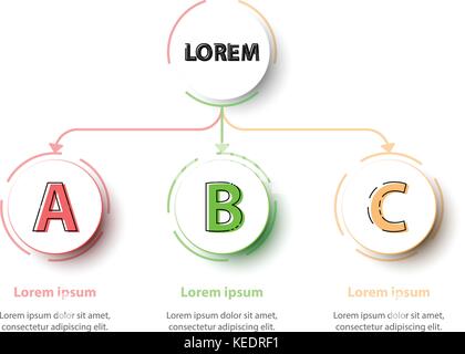 Three topics Colorful 3d circles in organize chart on white background for website presentation cover poster vector design infographic illustration Stock Vector