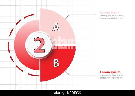 Two topics of Red half pie chart with 3d paper circle in center for website presentation cover poster vector design infographic illustration concept Stock Vector