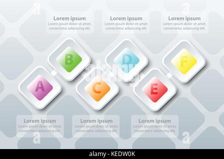 Colorful Six topics 3d paper square in sequence timeline on pattern for presentation cover poster vector design infographic illustration concept Stock Vector
