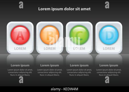 Colorful Four topics 3d circle on white square and reflection glossy for presentation cover poster vector design infographic illustration concept Stock Vector