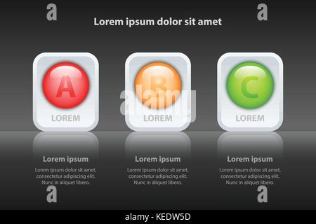 Colorful Three topics 3d circle on white square and reflection glossy for presentation cover poster vector design infographic illustration concept Stock Vector