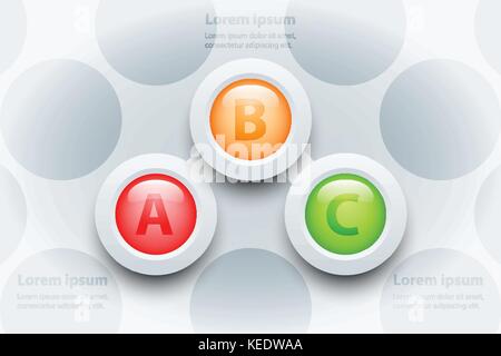Colorful Three topics 3d paper circle in sequence timeline on pattern for presentation cover poster vector design infographic illustration concept Stock Vector
