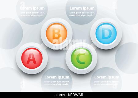 Colorful Four topics 3d paper circle in sequence timeline on pattern for presentation cover poster vector design infographic illustration concept Stock Vector