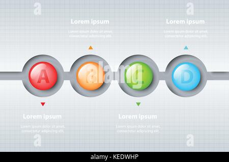 Four topics of colorful 3d marble circles in timeline carve white template for website presentation cover poster vector design infographic Stock Vector