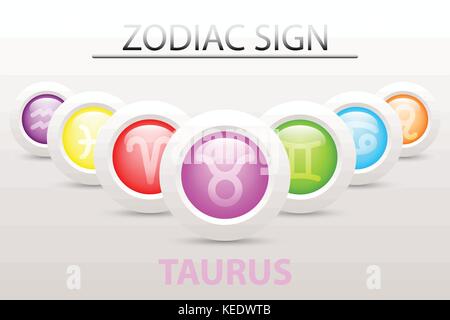 Horoscope astrology zodiac sign symbol of Taurus on sequence with 3d simple white button paper and shadow drop in graphic design icon vector Stock Vector