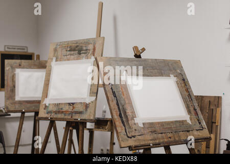 Sheets of paper on easels Stock Photo