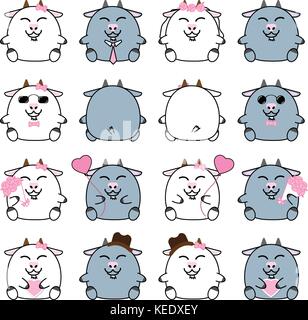 Lovely cute couple cartoon goat collection set with variety charactor isolate vector icon Stock Vector