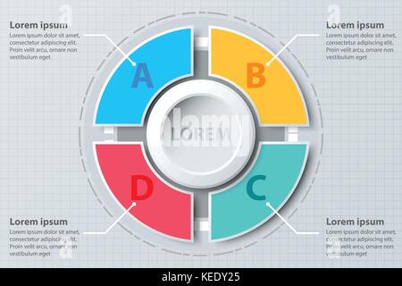 Four topics colorful pie chart 3d paper with circle in center for website presentation cover poster vector design infographic illustration concept Stock Vector
