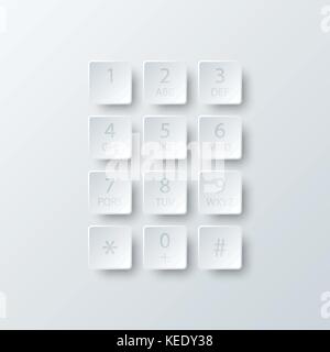 Simple white 3d number dial square button paper for website presentation cover poster vector design infographic illustration concept Stock Vector