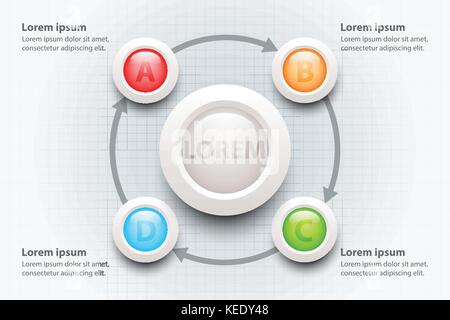 Colorful four topics 3d paper circle with white circle in center for website presentation cover poster vector design infographic illustration concept Stock Vector