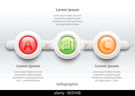 Colorful three topics 3d paper circle in sequence timeline for website presentation cover poster vector design infographic illustration concept Stock Vector