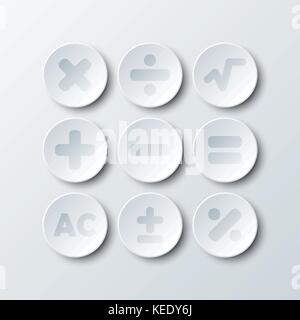 Simple white 3d circle paper of calculator sign icon for vector design illustration concept Stock Vector