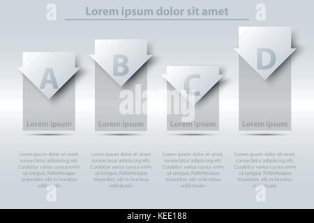 Four topics simple white 3d paper bar chart graph with arrow for website presentation cover poster vector design infographic illustration concept Stock Vector