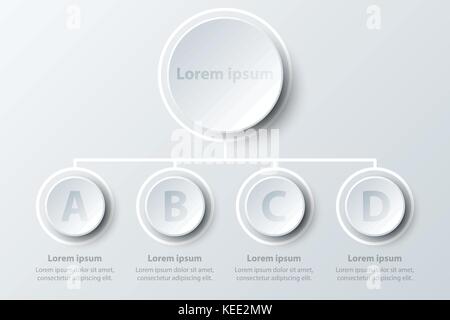 Four topics simple white 3d paper circles in organize chart for website presentation cover poster vector design infographic illustration concept Stock Vector