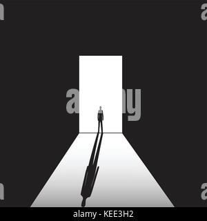 man standing on the bright and the dark background in the doorway with shadow Stock Vector