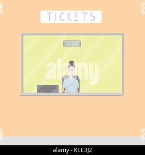 girl selling tickets at the box office on a light background Stock Vector