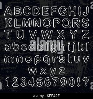 Illustration of chalk alphabet on blackboard. Glyphs collection. Vector set Stock Vector