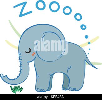 Illustration of doodle cute elephant, hand drawn graphic. Vector cartoon Stock Vector