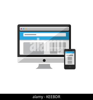 Computer and Smartphone with web page icon. Vector illustration Stock Vector