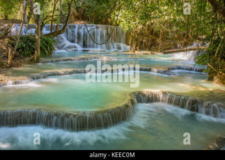 Kuang Si Waterfalls, Luang Phrabang, Laos. Stock Photo