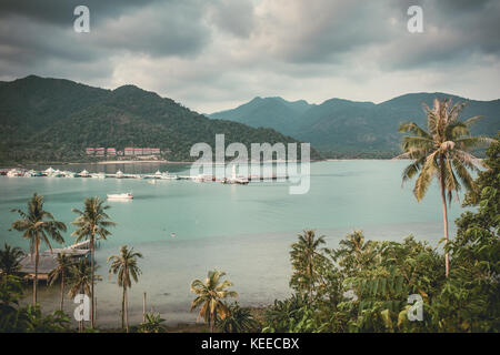 Beautiful landscape with a Bang Bao bay view on Koh Chang island in Thailand. Vintage color filter applied Stock Photo