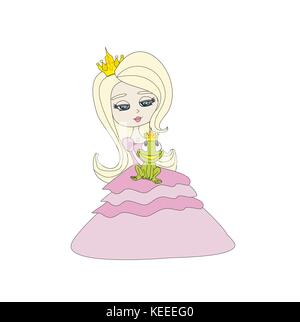 Beautiful young princess holding a big frog Stock Vector