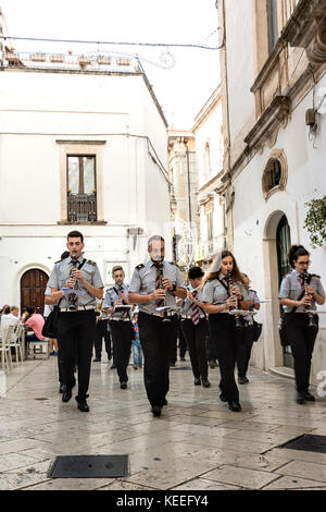 Martina Franca, Italy - August 14, 2017: City music band playing in the street in the historic center of Martina Franca Stock Photo