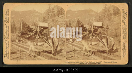 I helped to build Pike's Peak railroad myself,  Colorado, U.S.A, from Robert N. Dennis collection of stereoscopic views 5 Stock Photo