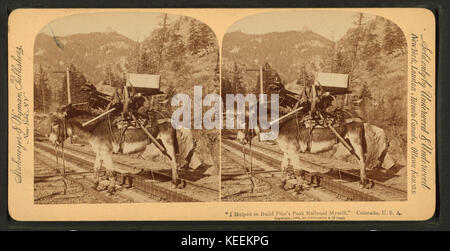 I helped to build Pike's Peak railroad myself,  Colorado, U.S.A, from Robert N. Dennis collection of stereoscopic views 4 Stock Photo