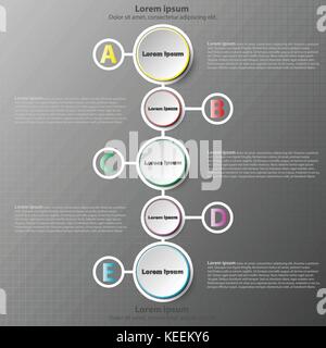 Five simple 3d paper circles on colorful time line in vertical for website presentation cover poster vector design infographic illustration concept Stock Vector