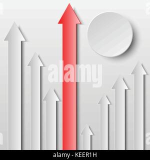 3d red paper arrows on grey background with circle for creative business graphic design concept Stock Vector