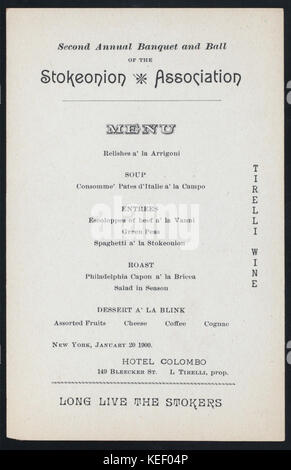 SECOND ANNUAL BANQUET (held by) STOKEONION ASSOCIATION (at)  HOTEL COLOMBO, 149 BLEECKER STREET (NY)  (HOTEL;) (NYPL Hades 272338 475306) Stock Photo