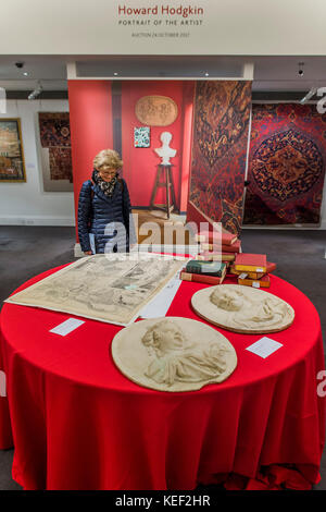 London, UK. 20th Oct, 2017. Hodgkin's collection is displayed in settings based on hise home and studio - Howard Hodgkin: Portrait of the Artist & Arts of the Middle East and India at Sothebys New Bond Street. The sales will take place between 23-25 October. Credit: Guy Bell/Alamy Live News Stock Photo