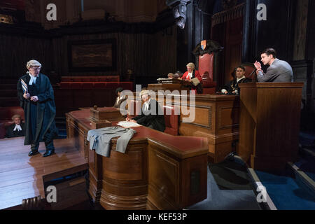 London, UK. 20th Oct, 2017. A performance of Witness for the Prosecution by Agatha Christie directed by Lucy Bailey at the London County Hall in London. Photo date: Friday, October 20, 2017. Photo credit should read Credit: Roger Garfield/Alamy Live News