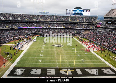Oct 19 2017 - Oakland CA, U.S.A Oakland Raiders stadium during the NFL football game between Kansas City Chiefs and the Oakland Raiders at O.co Coliseum Stadium Oakland Calif. Thurman James/CSM Stock Photo