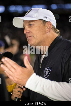 Oct 19 2017 - Oakland CA, U.S.A Oakland Raiders head coach Jack Del Rio after the NFL football game between Kansas City Chiefs and the Oakland Raiders 31-30 win at O.co Coliseum Stadium Oakland Calif. Thurman James/CSM Stock Photo
