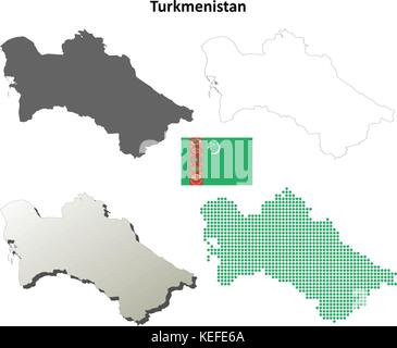 Turkmenistan blank detailed outline map set Stock Vector